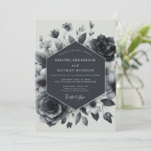 Slate Blue Floral Enchantment Wedding Kaart (Staand voorkant)
