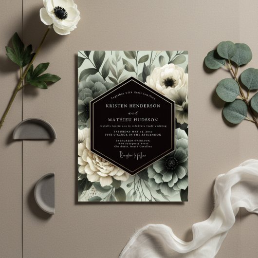 Slate Blue Floral Ethereal Wedding Kaart
