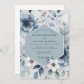 Slate Blue Floral Harmony Wedding Kaart (Voorkant / Achterkant)
