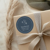 Slate Blue Floral Monogram bruiloft dank u Ronde Sticker