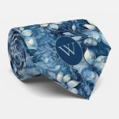 Slate Blue Floral Monogram Stropdas (Opgerold)