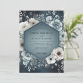 Slate Blue Floral Nightfall Wedding Kaart (Staand voorkant)