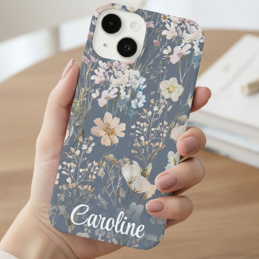 Slate Blue Floral Personalized  iPhone Hoesje