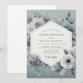 Slate Blue Floral Romantic Wedding Kaart (Voorkant / Achterkant)
