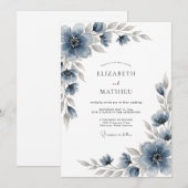 Slate Blue Floral Romantic Wedding Kaart (Voorkant / Achterkant)