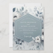 Slate Blue Floral Wedding Kaart (Voorkant)