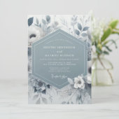 Slate Blue Floral Wedding Kaart (Staand voorkant)