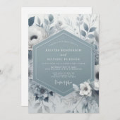 Slate Blue Floral Wedding Kaart (Voorkant / Achterkant)