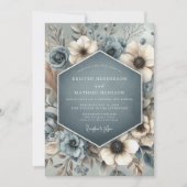 Slate Blue Floral Whimsy Wedding Kaart (Voorkant)
