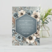 Slate Blue Floral Whimsy Wedding Kaart (Staand voorkant)
