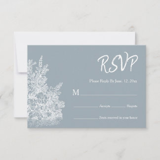 Slate Blue French Country Wedding RSVP Kaartje