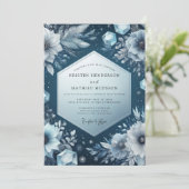 Slate Blue Frost Bloom Wedding Kaart (Staand voorkant)