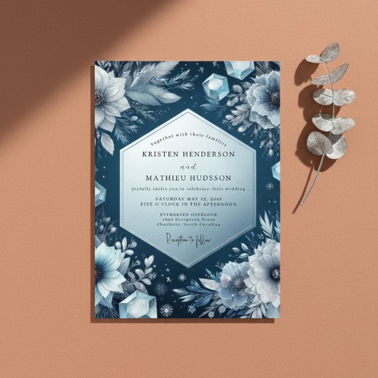 Slate Blue Frost Bloom Wedding Kaart