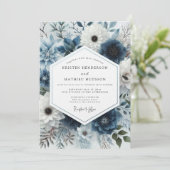 Slate Blue Frosted Flora Wedding Kaart (Staand voorkant)