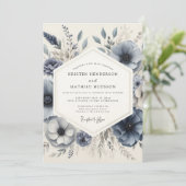 Slate Blue Frosted Floral Wedding Kaart (Staand voorkant)