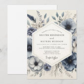 Slate Blue Frosted Floral Wedding Kaart (Voorkant / Achterkant)