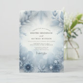 Slate Blue Frosty Bloom Wedding Kaart (Staand voorkant)