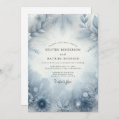 Slate Blue Frosty Bloom Wedding Kaart (Voorkant / Achterkant)