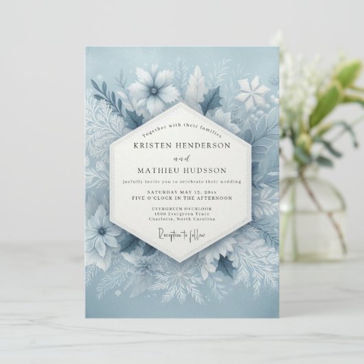 Slate Blue Frosty Wedding Kaart (Staand voorkant)