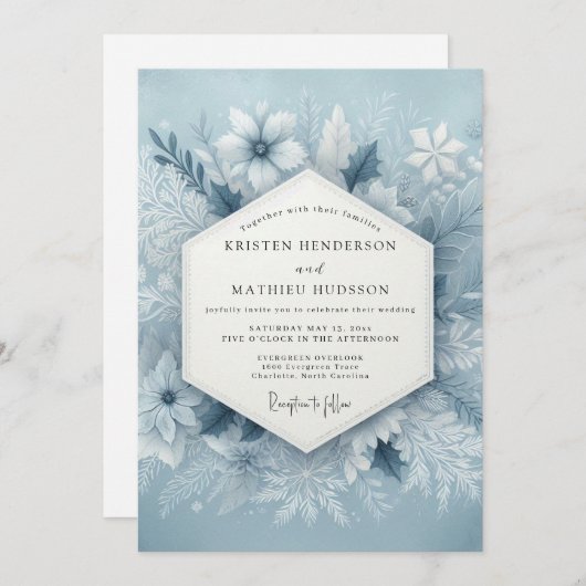 Slate Blue Frosty Wedding Kaart (Voorkant / Achterkant)