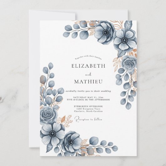 Slate Blue Frosty Winter Wedding Kaart (Voorkant)