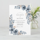 Slate Blue Frosty Winter Wedding Kaart (Staand voorkant)