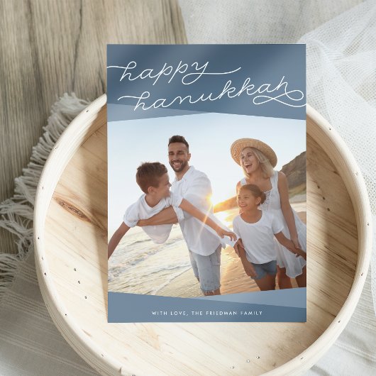 Slate Blue Geo Script | Hanukkah-foto Feestdagenkaart