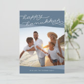 Slate Blue Geo Script | Hanukkah-foto Feestdagenkaart (Staand voorkant)