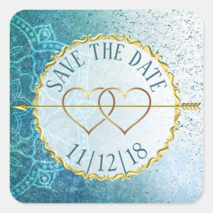 Slate Blue & Gold Mandala Sla de datumkiezers op Vierkante Sticker