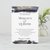 Slate Blue Golden Brush Uitnodiging voor de bruilo (Staand voorkant)