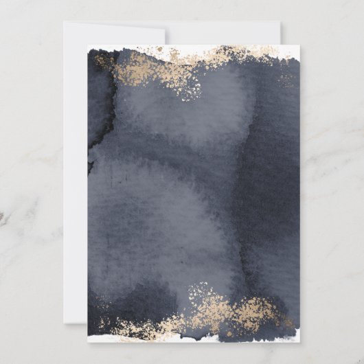 Slate Blue Golden Brush Uitnodiging voor de bruilo (Achterkant)