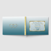 Slate Blue Gradient and Gold Heart Wedding Book Gastenboek (Volledig)