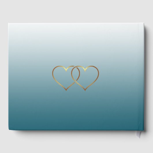 Slate Blue Gradient and Gold Heart Wedding Book Gastenboek (Achterkant)