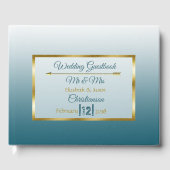Slate Blue Gradient and Gold Heart Wedding Book Gastenboek (Voorkant)