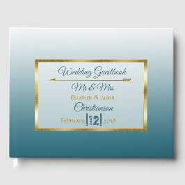 Slate Blue Gradient and Gold Heart Wedding Book Gastenboek