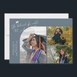 Slate Blue Graduate She Believed Multi Photo Aankondiging<br><div class="desc">Modern and whimsical graduation announcement photo card featuring 3 photos on the front and 1 on the back. The text says "She believed she could so she did" with twinkling stars. Add the graduate's name,  information,  and message to personalize this card. Slate blue.</div>
