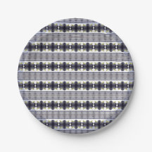 Slate Blue Grey Stripe Floral Verjaardag Borden