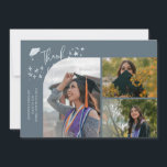 Slate Blue Hand Written Thank You Multi Photo Aankondiging<br><div class="desc">Modern and whimsical graduation announcement photo card featuring 3 photos on the front and 1 on the back. The text says "Thank You" with twinkling stars. Add the graduate's name,  information,  and message to personalize this card. Slate blue.</div>