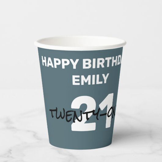 Slate Blue Happy Birthday Papieren bekers (Voorkant)