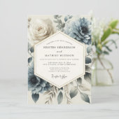 Slate Blue Heirloom Bloom Wedding Kaart (Staand voorkant)