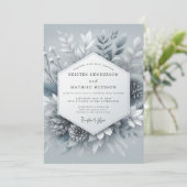Slate Blue Icy Botanical Wedding Kaart (Staand voorkant)