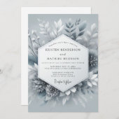 Slate Blue Icy Botanical Wedding Kaart (Voorkant / Achterkant)