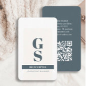Slate Blue Ivory Minimalist Modern Initiaal QR-cod Visitekaartje