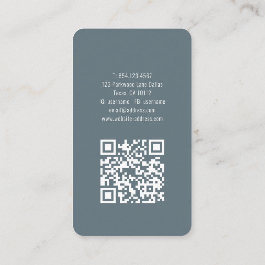 Slate Blue Ivory Minimalist Modern Initiaal QR-cod Visitekaartje (Achterkant)