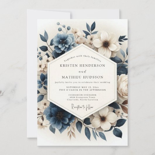 Slate Blue Luminous Anemone Wedding Kaart (Voorkant)