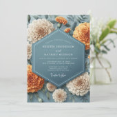 Slate Blue Marigold Bloom Wedding Kaart (Staand voorkant)