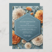 Slate Blue Marigold Bloom Wedding Kaart (Voorkant / Achterkant)