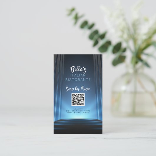 Slate Blue Menu Restaurant QR Code Zakelijk Teken Visitekaartje (Staand voorkant)