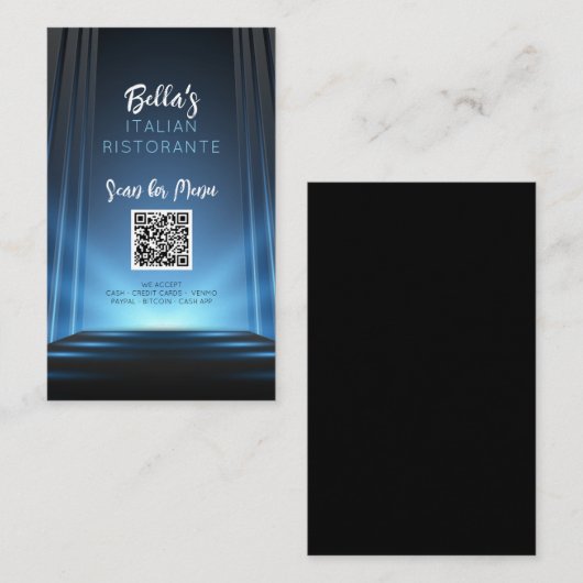 Slate Blue Menu Restaurant QR Code Zakelijk Teken Visitekaartje (Voorkant / Achterkant)