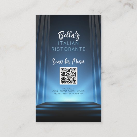Slate Blue Menu Restaurant QR Code Zakelijk Teken Visitekaartje (Voorkant)